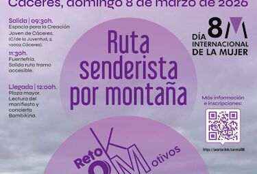 Abiertas inscripciones para la ruta senderista 'Reto 8M: 8K' que se celebrará en Cáceres